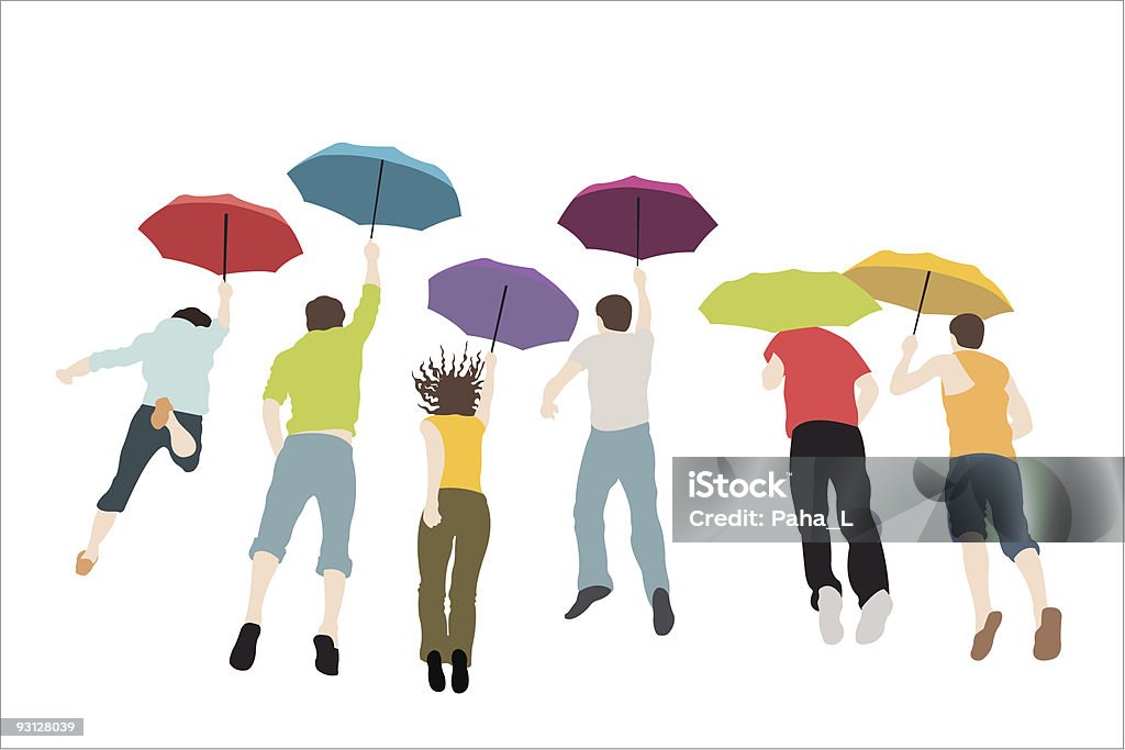 Jump Group Vector Jumping Group With Umbrellas Vector Stock Illustration - Download Image ...