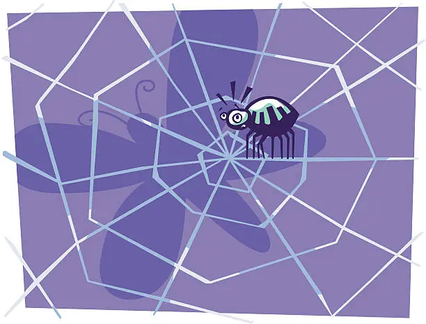 Vector illustration of Surprised Spider in web