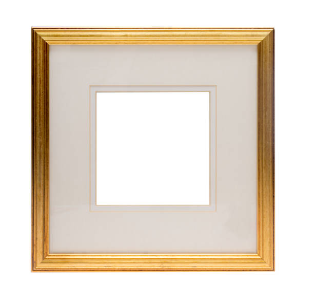 istock Gold square picture frame with double passe partout 931282112