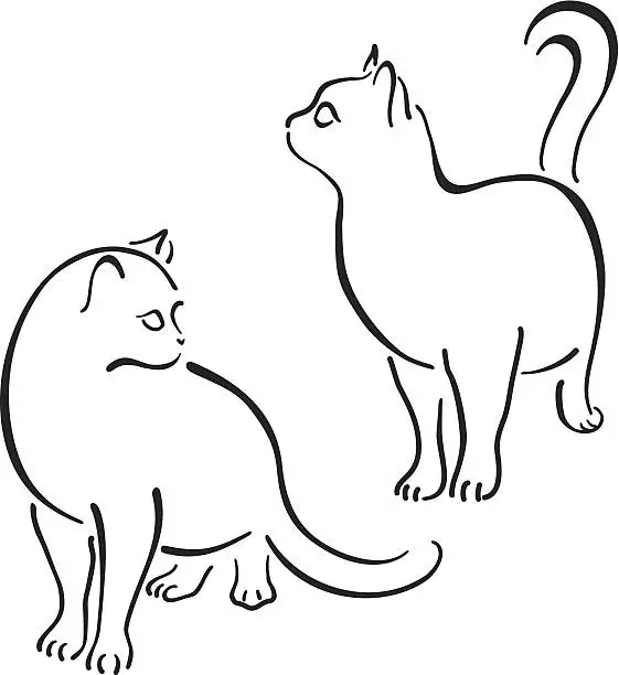 Vector illustration of Cat Design Set Line Art