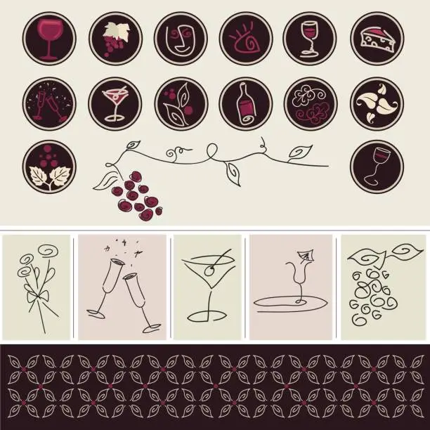 Vector illustration of Wine Icons