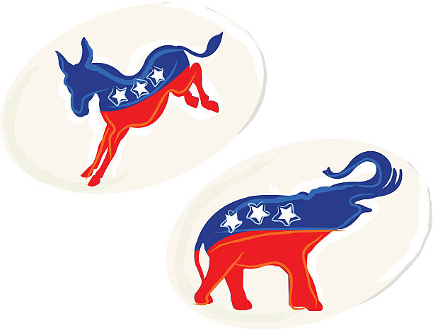 ilustraciones, imágenes clip art, dibujos animados e iconos de stock de painterly republican y pegatinas democrático - democratic donkey