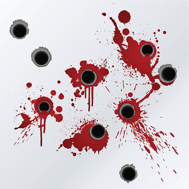 ilustrações de stock, clip art, desenhos animados e ícones de tiro de salpicos de fundo - bullet hole illustrations