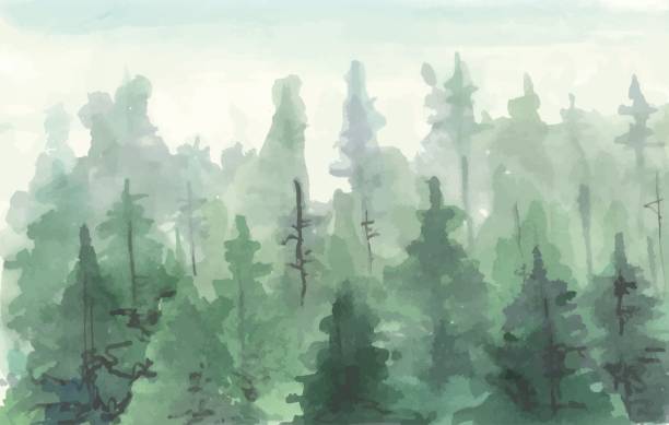 istock Hand Drawn painting of Winter Forest Landscape 931291114