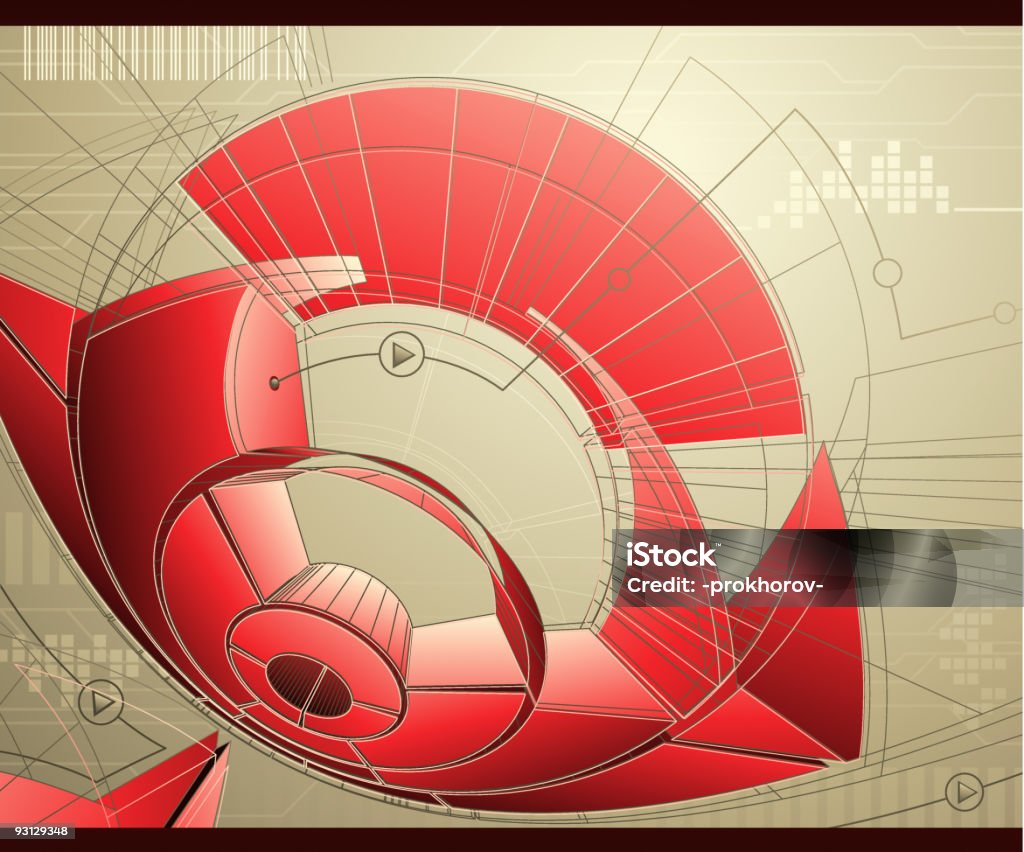 Abstrato vermelho fundo futurista de alta tecnologia com elementos de design. - Royalty-free Cópia Heliográfica arte vetorial
