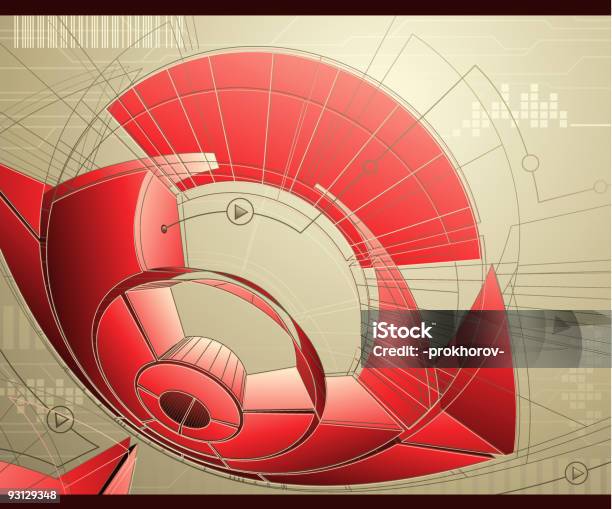 Abstrato Vermelho Fundo Futurista De Alta Tecnologia Com Elementos De Design - Arte vetorial de stock e mais imagens de Cópia Heliográfica