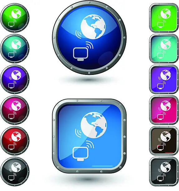 Vector illustration of Wireless Access - glossy buttons with steel frame.