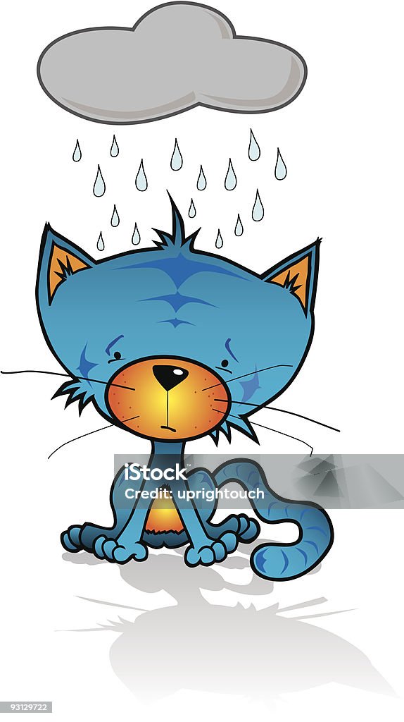 Gatto blu triste sotto la pioggia - arte vettoriale royalty-free di Bagnato