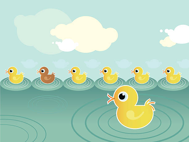 утка семьи в пруд - vertebrate water puddle water surface stock illustrations