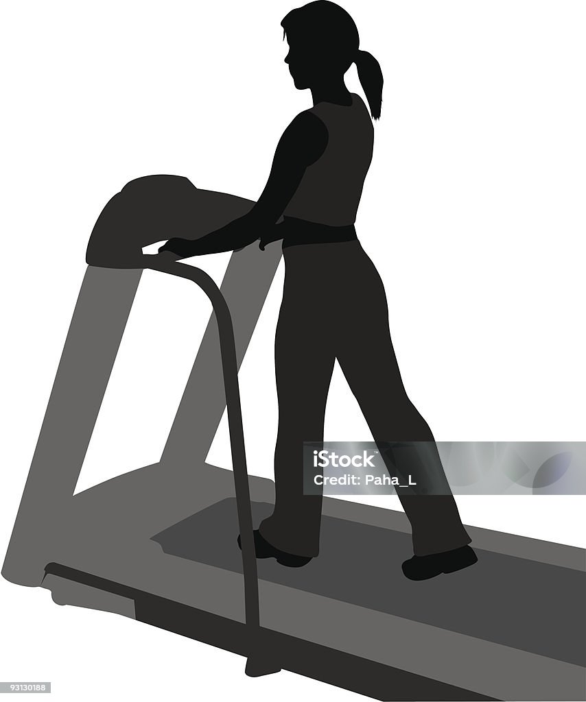 Illustration fille sur étape mashine - clipart vectoriel de Silhouette - Contre-jour libre de droits