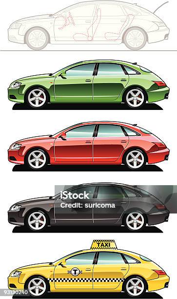 Fastback Taxi Stock Illustration - Download Image Now - Black Color, Car, Color Image