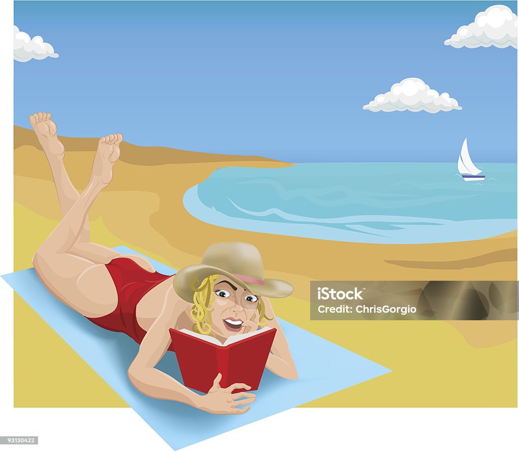 Leyendo en la playa - arte vectorial de Acostado libre de derechos