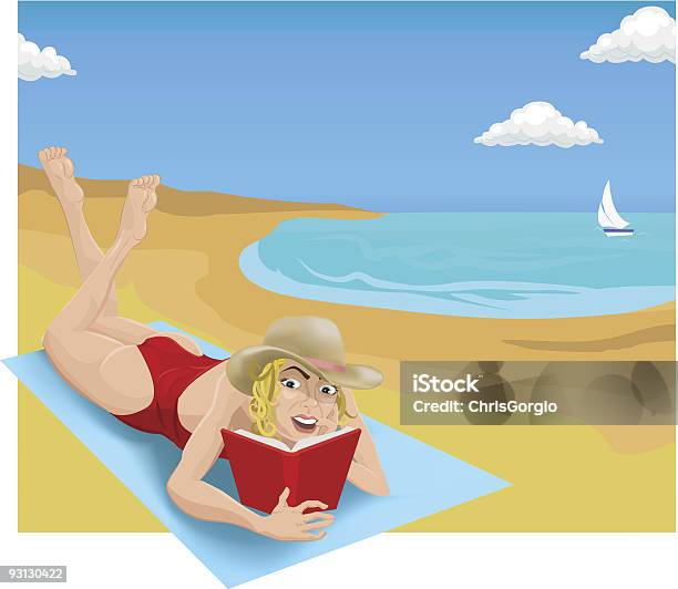 Ilustración de Leyendo En La Playa y más Vectores Libres de Derechos de Acostado - Acostado, Actividades recreativas, Adulto