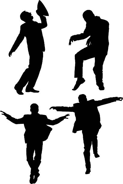 szczęśliwy biznesmen sylwetka - men businessman jumping levitation stock illustrations