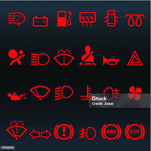 Carro Painel De Controlo - Arte vetorial de stock e mais imagens de Carro - Carro, Indicador Luminoso do Óleo, Painel de Instrumentos