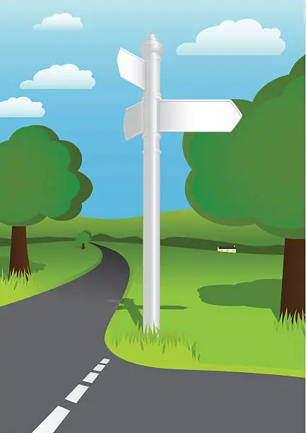 Vector illustration of Signpost at countryside junction