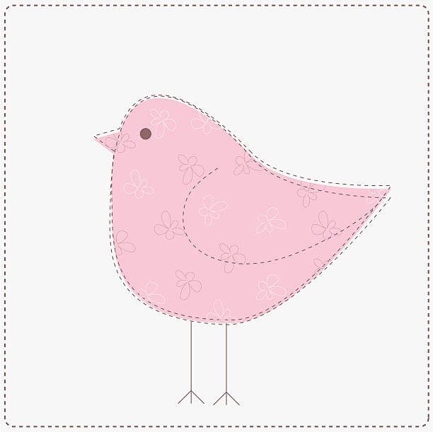 A drawing of a pink bird outline in black  vector art illustration