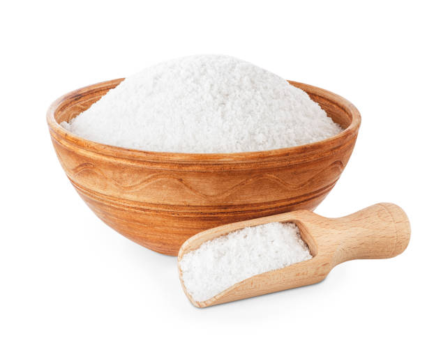salt in bowl and scoop stock photo