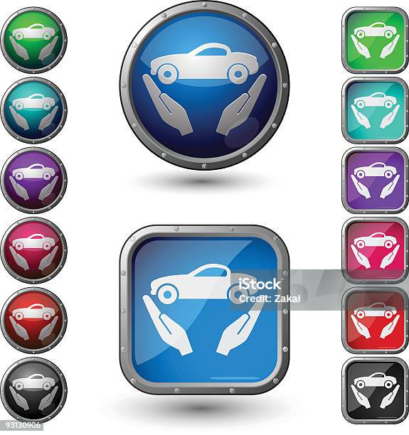 Car Insurance Glossy Buttons With Steel Frame Stock Illustration - Download Image Now - Black Color, Blue, Bolt - Fastener