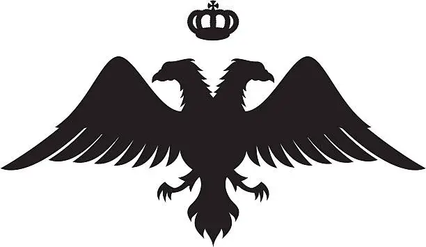 Vector illustration of Double headed eagle silhouette with crown