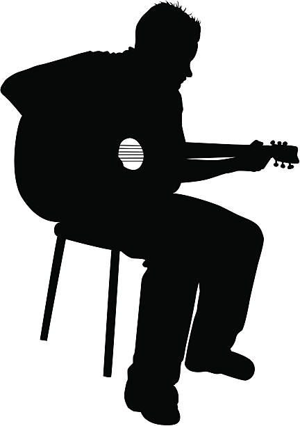 Man playing the acoustic guitar vector art illustration