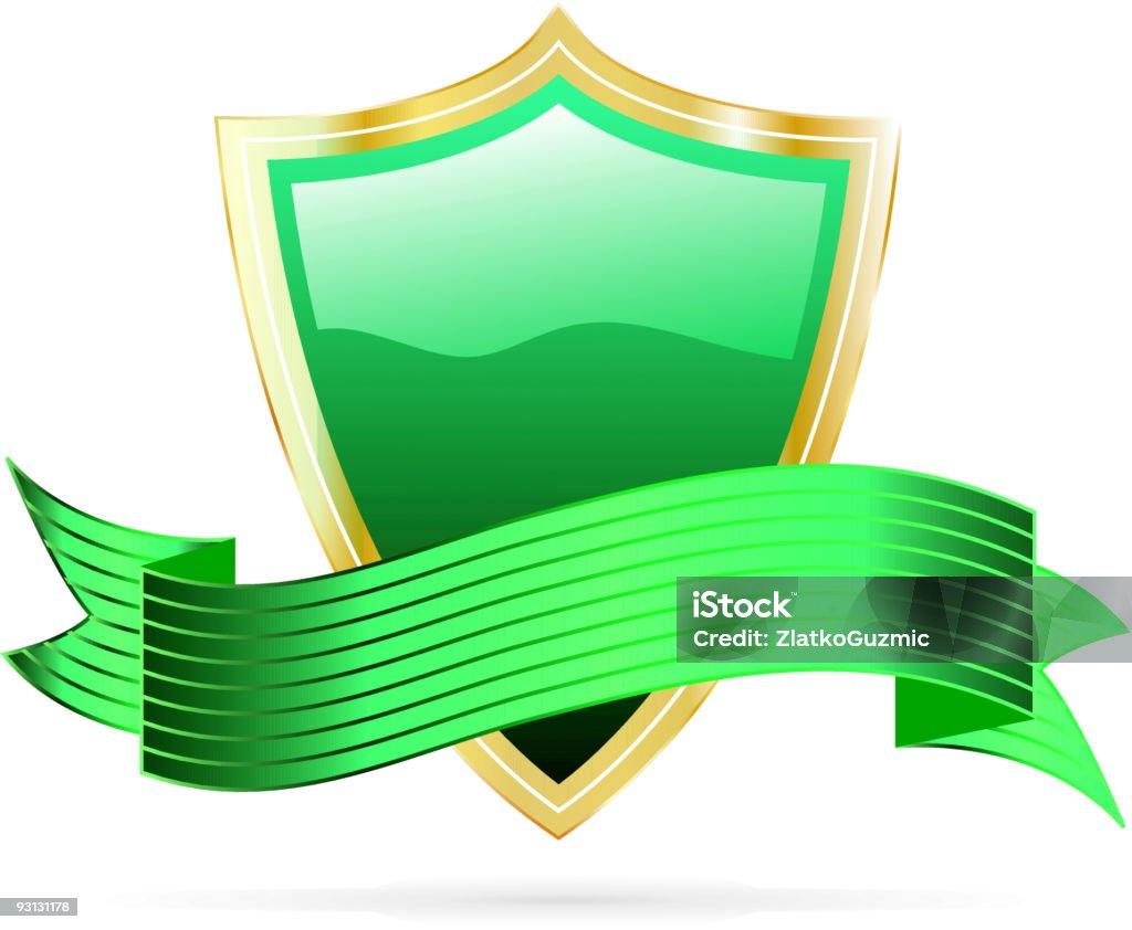 Escudo verde con banner - arte vectorial de Anticuado libre de derechos