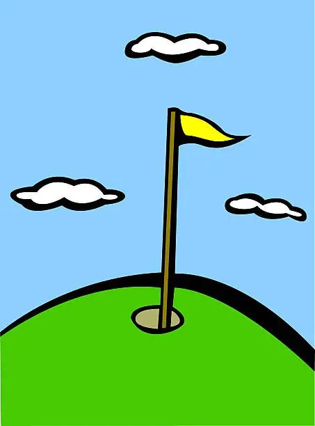 Vector illustration of golf flag over a hill