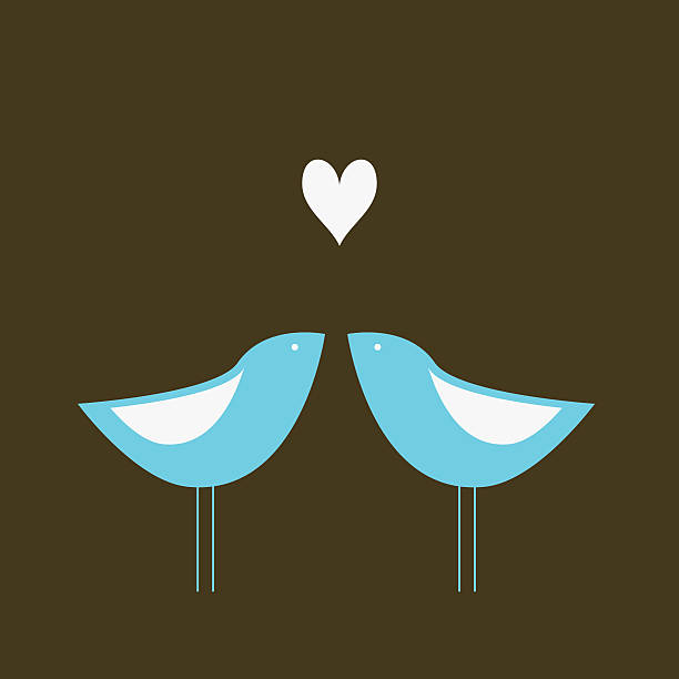 Minimalistic illustration of two blue love birds and heart vector art illustration