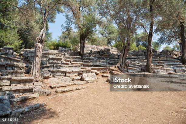 Ruins Of The Antique Greek Theater Kedrai Sedir Islandgulf Of Gokova Aegean Sea Turkey Stock Photo - Download Image Now