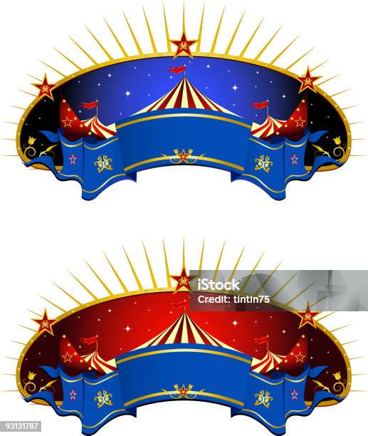 Tenda De Circo Banner - Arte vetorial de stock e mais imagens de Anoitecer - Anoitecer, Atuação, Bandeira