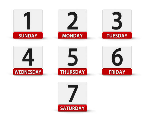 Calendar web buttons - Days of the week, three-dimensional rendering, 3D illustration