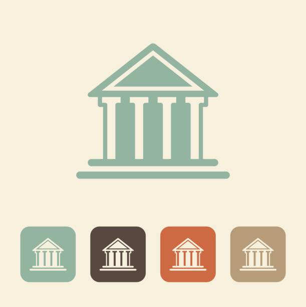 Flat icon of bank building Flat icon of bank or court building. vector illustration teatro stock illustrations