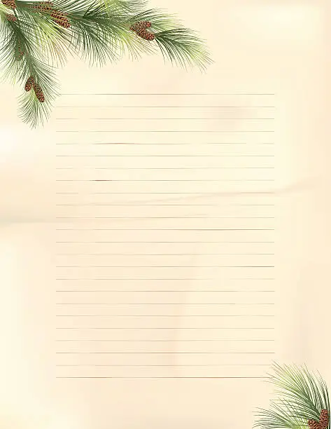 Vector illustration of Old Fashioned Parchment Paper with Lines and Evergreen Sprigs