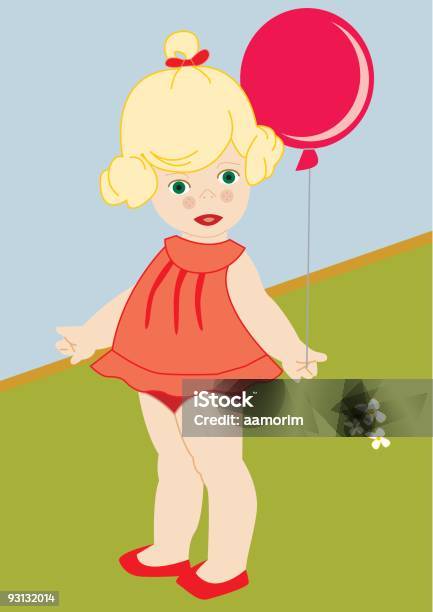 Dziewczynka - Stockowe grafiki wektorowe i więcej obrazów Balon - Balon, Blond włosy, Czerwony