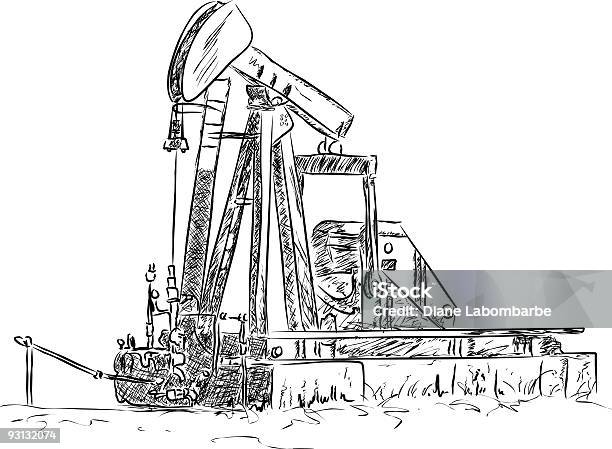 Main Dessinée Pumpjack Vecteurs libres de droits et plus d'images vectorielles de Plateforme offshore - Plateforme offshore, Dessin, Derrick