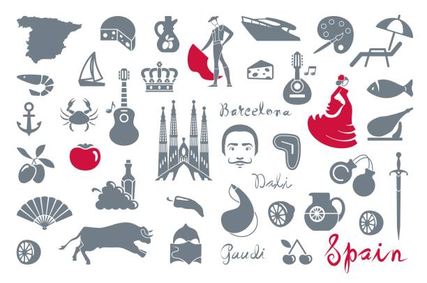 Japan icons. Vector illustration Traditional symbols of culture and sights of Spain castanets stock illustrations