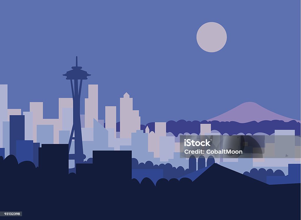 Seattle à noite - Royalty-free Seattle arte vetorial