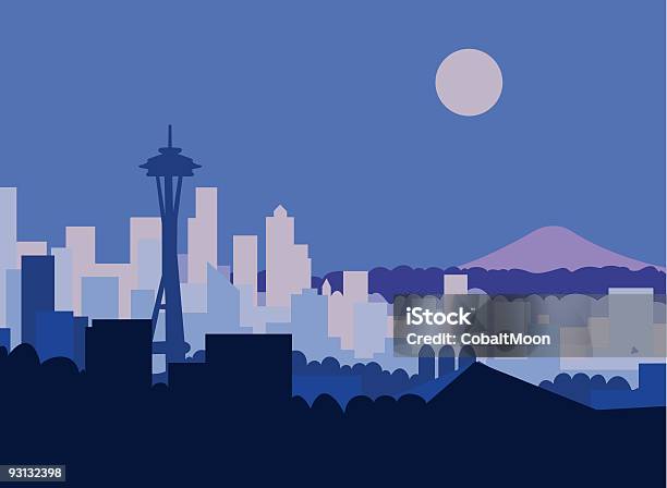 Seattle À Noite - Arte vetorial de stock e mais imagens de Seattle - Seattle, Horizonte Urbano, Space Needle