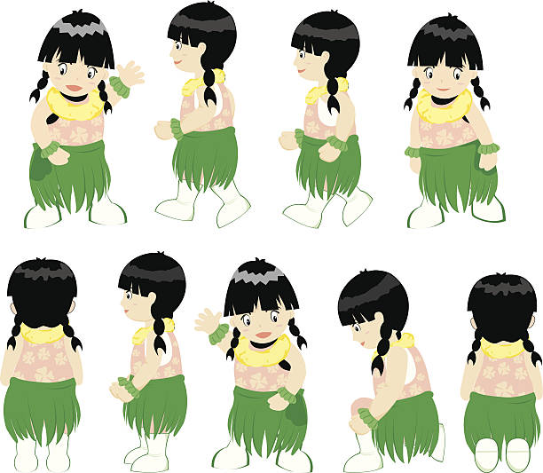 тропический девушка - hawaiian culture flash stock illustrations