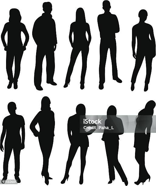 Black Silhouettes Of Ten Different Peoples Full Bodies Stock Illustration - Download Image Now