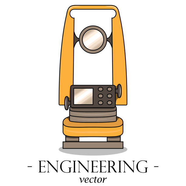Vector color engineering logo of a theodolite. Geodesy. Vector color engineering logo of a theodolite. Geodesy. tacheometer stock illustrations