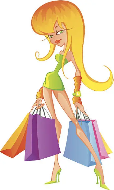 Vector illustration of Girl with bags goes shopping