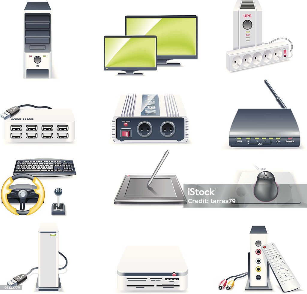 Detailed computer parts icon set. Part 2  Power Inverter stock vector