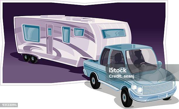 Lkw Mit Fifth Wheel Stock Vektor Art und mehr Bilder von Wohnwagen - Wohnwagen, Camping, Comic - Kunstwerk