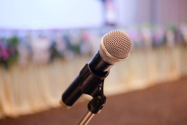 istock Close up microphone for speech and teaching at meeting room conference hall 931331198