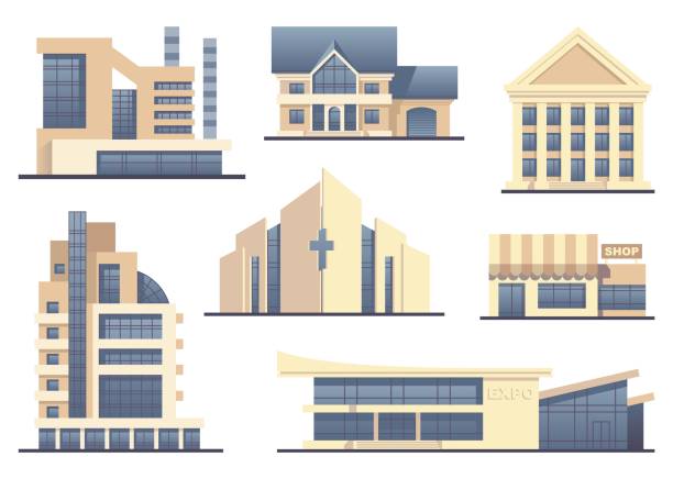 さまざまな種類の建物の詳細な画像 - hospital built structure building exterior architecture点のイラスト素材／クリップアート素材／マンガ素材／アイコン素材