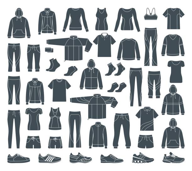 ilustrações, clipart, desenhos animados e ícones de ícones de roupas para esportes e exercícios - short sleeved