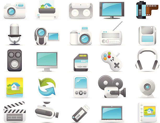 ilustrações, clipart, desenhos animados e ícones de nouve ícone set: mídia e eletrônicos - printed media audio