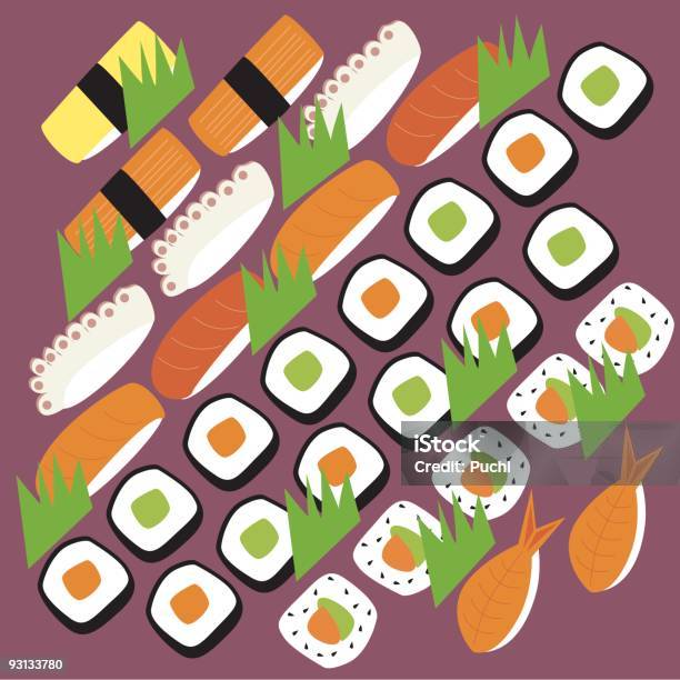 Piatto Di Sushi - Immagini vettoriali stock e altre immagini di Sushi - Sushi, Veduta dall'alto, Cibo da asporto
