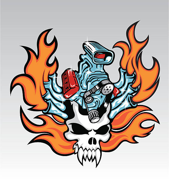 flame totenkopf - inferno fire flame skull stock-grafiken, -clipart, -cartoons und -symbole